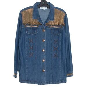 Vintage Nancy Bolen Shacket Denim Western 90s Southwestern Boho Country Rodeo 14